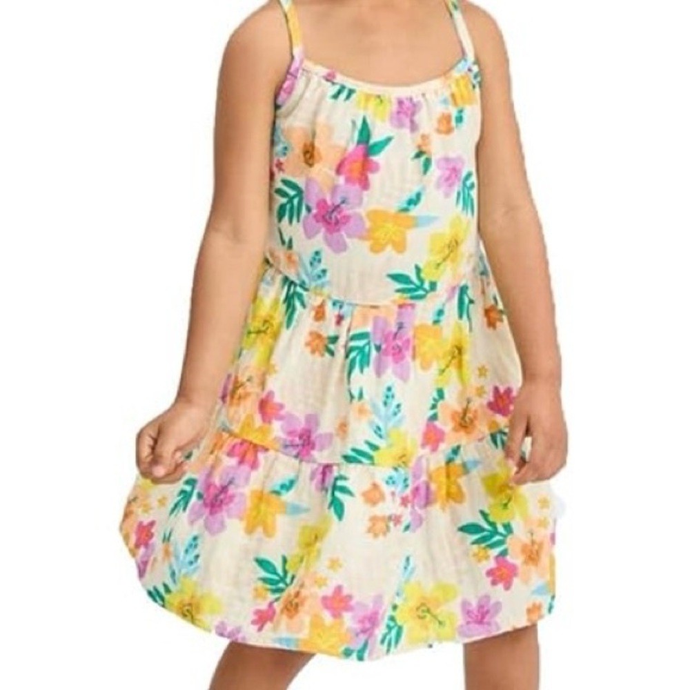 Cat & Jack Floral Print Gauze Tank Dress Cream Size 2T